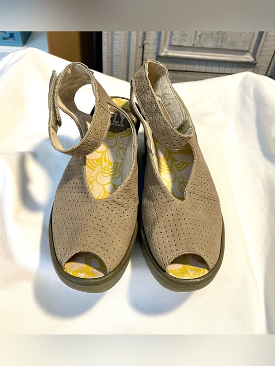 Fly London Shoes - Fly London Yala Perforated Wedge Sandals-Taupe-Ankle Strap/Open Toe-Wm Sz 6 1/2